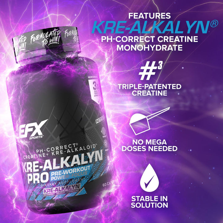 EFX Sports Kre-Alkalyn Pro pH Correct Creatine Monohydrate, 60 Count