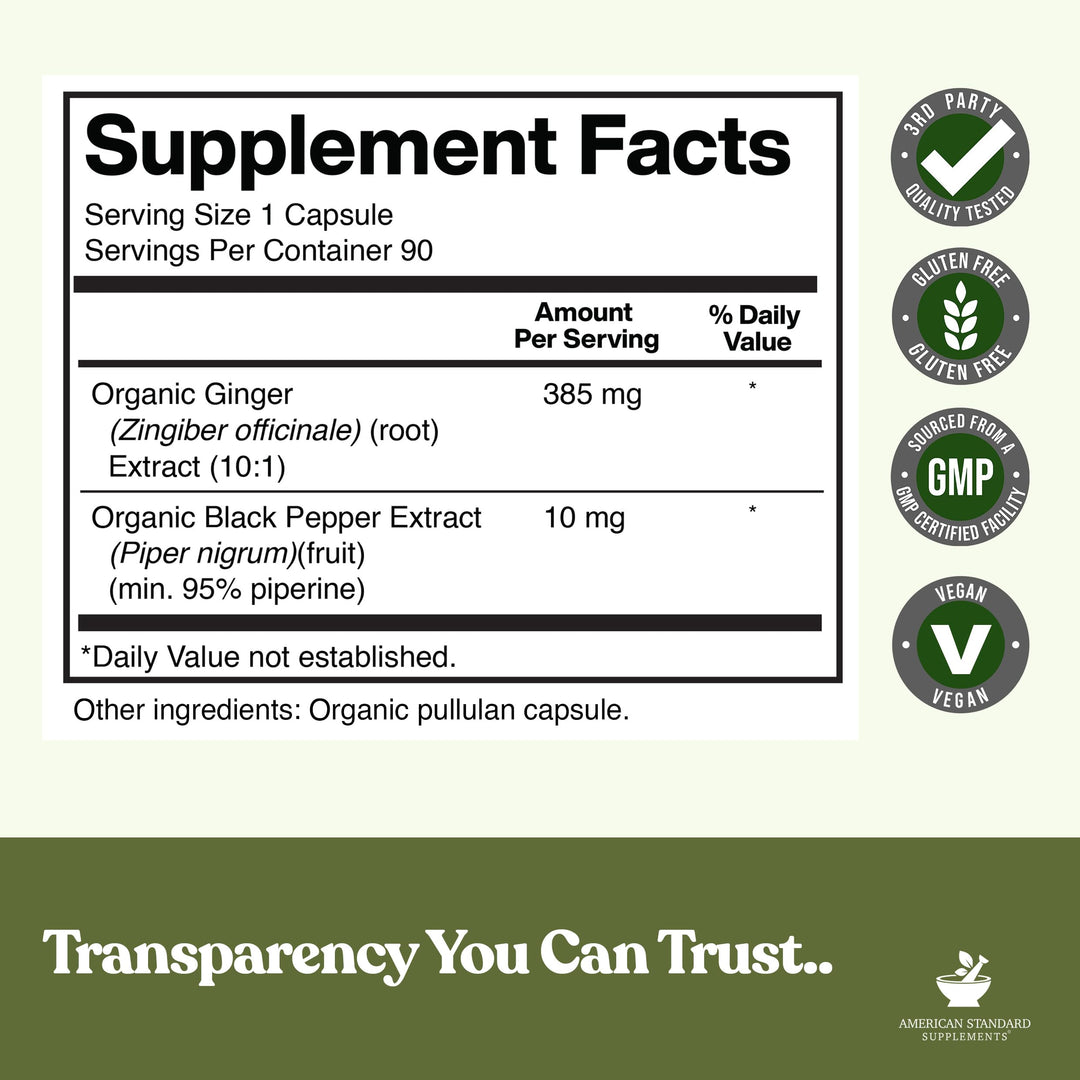 American Standard Supplements Organic Ginger Extract, 90 Count