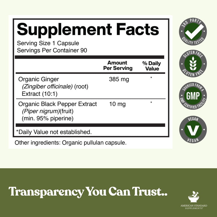 American Standard Supplements Organic Ginger Extract, 90 Count