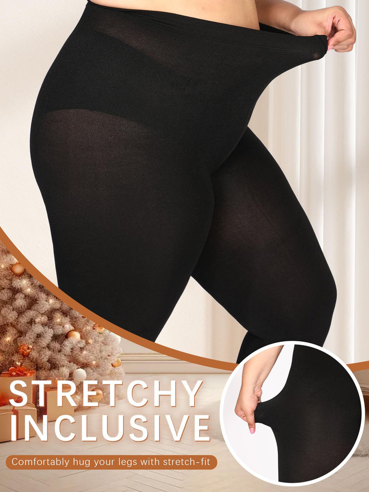 VivaCurve Plus Size Fleece Lined Tights, Black, XL-XXL