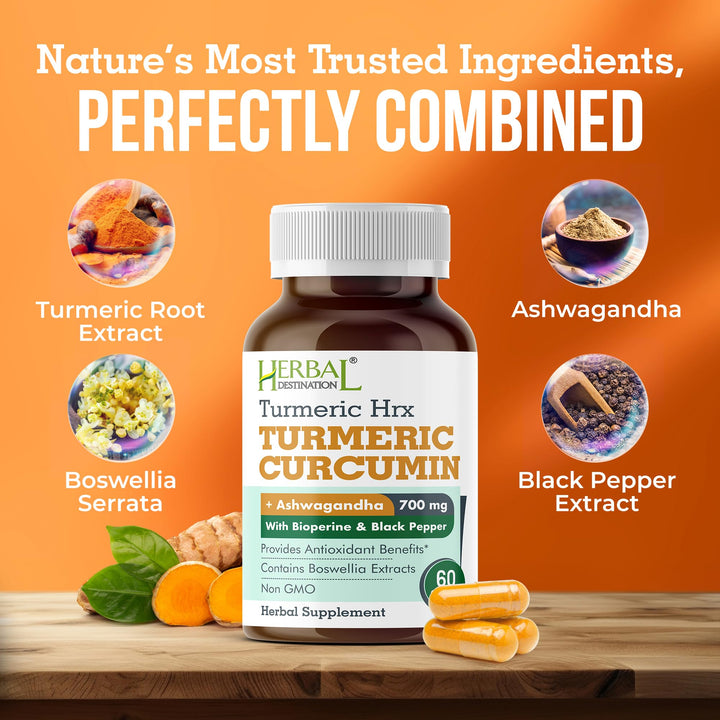 Herbal Destination Turmeric Curcumin With Boswellia & Ashwagandha, 60 Count