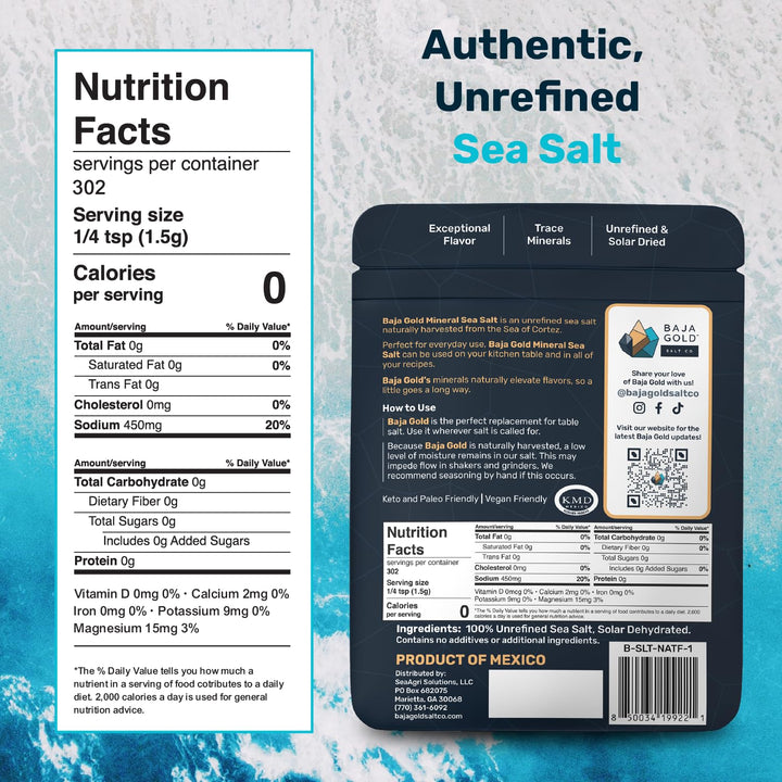Baja Gold Signature Mineral Sea Salt, Natural Grain, 1 lb