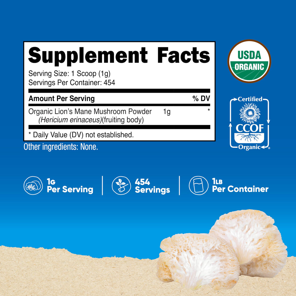 Nutricost Organic Lion's Mane Mushroom Powder, 1 lb