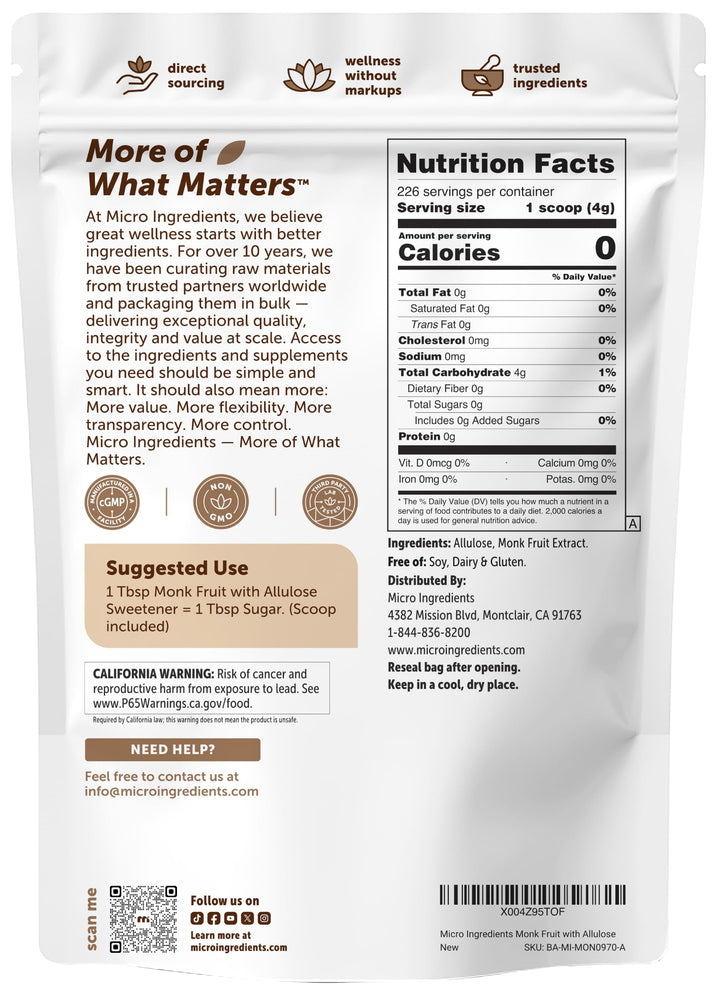 Micro Ingredients Monk Fruit Sweetener with Allulose, 2 lb