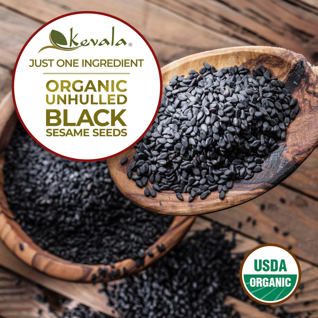 kevala Organic Raw Black Sesame Seeds Unhulled, 1 lb