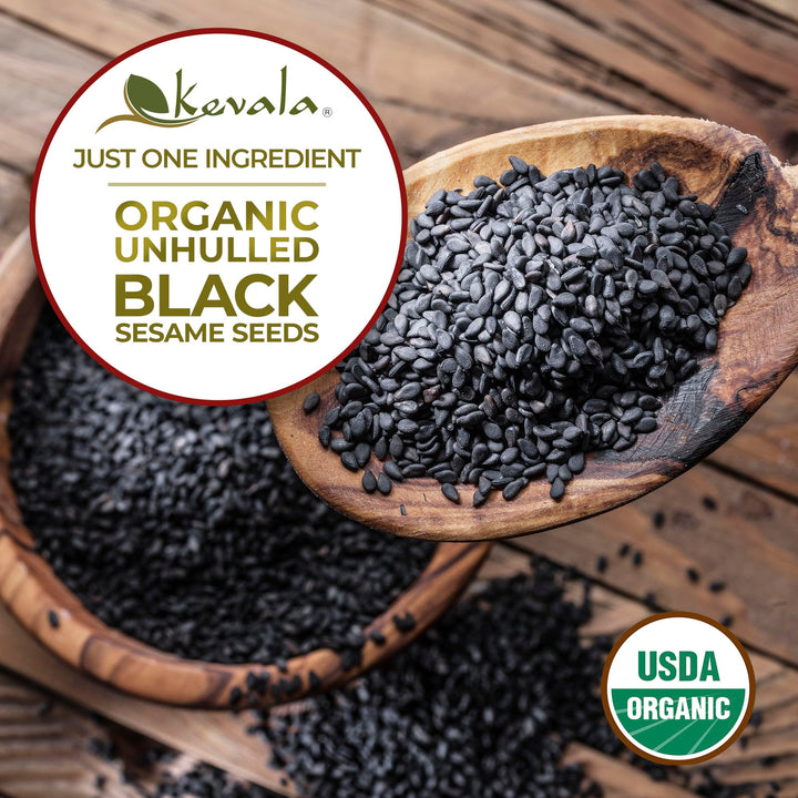 kevala Organic Raw Black Sesame Seeds Unhulled, 1 lb