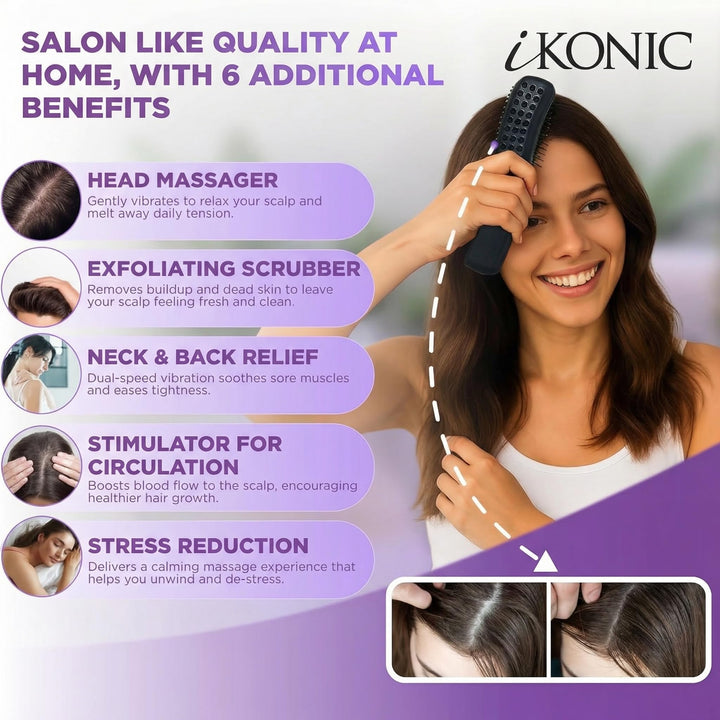 IKONIC 3-In-1 Vibrating Hair Growth Brush Scalp Massager