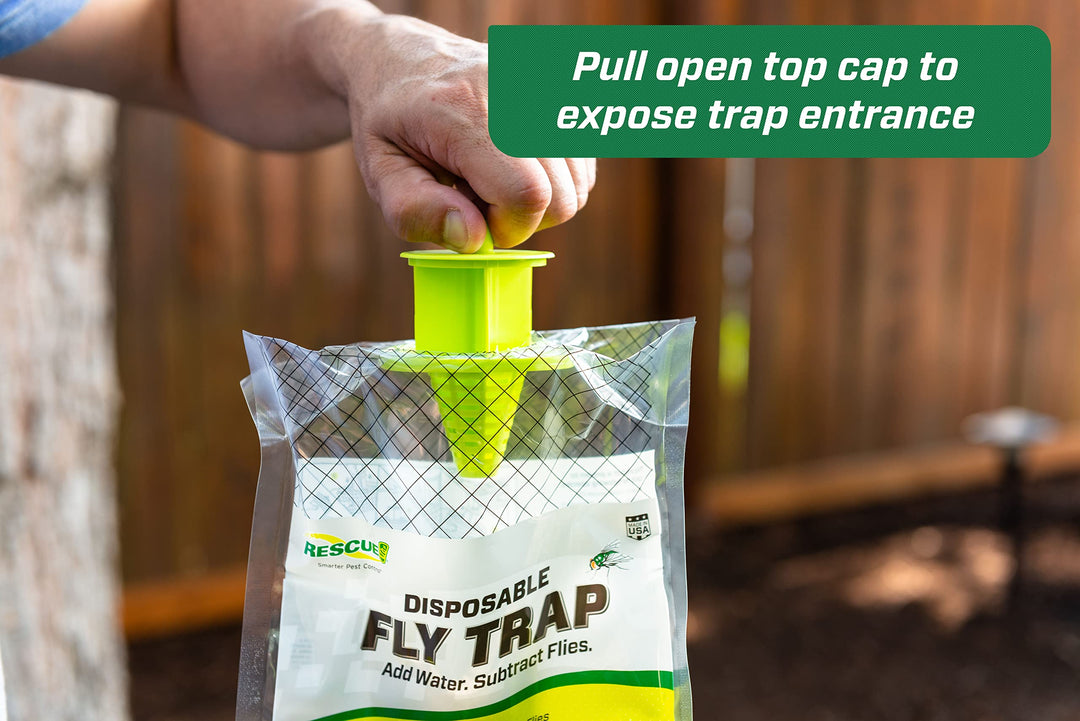RESCUE! Outdoor Disposable Fly Trap, Hanging Fly Catcher with Attractant Bait