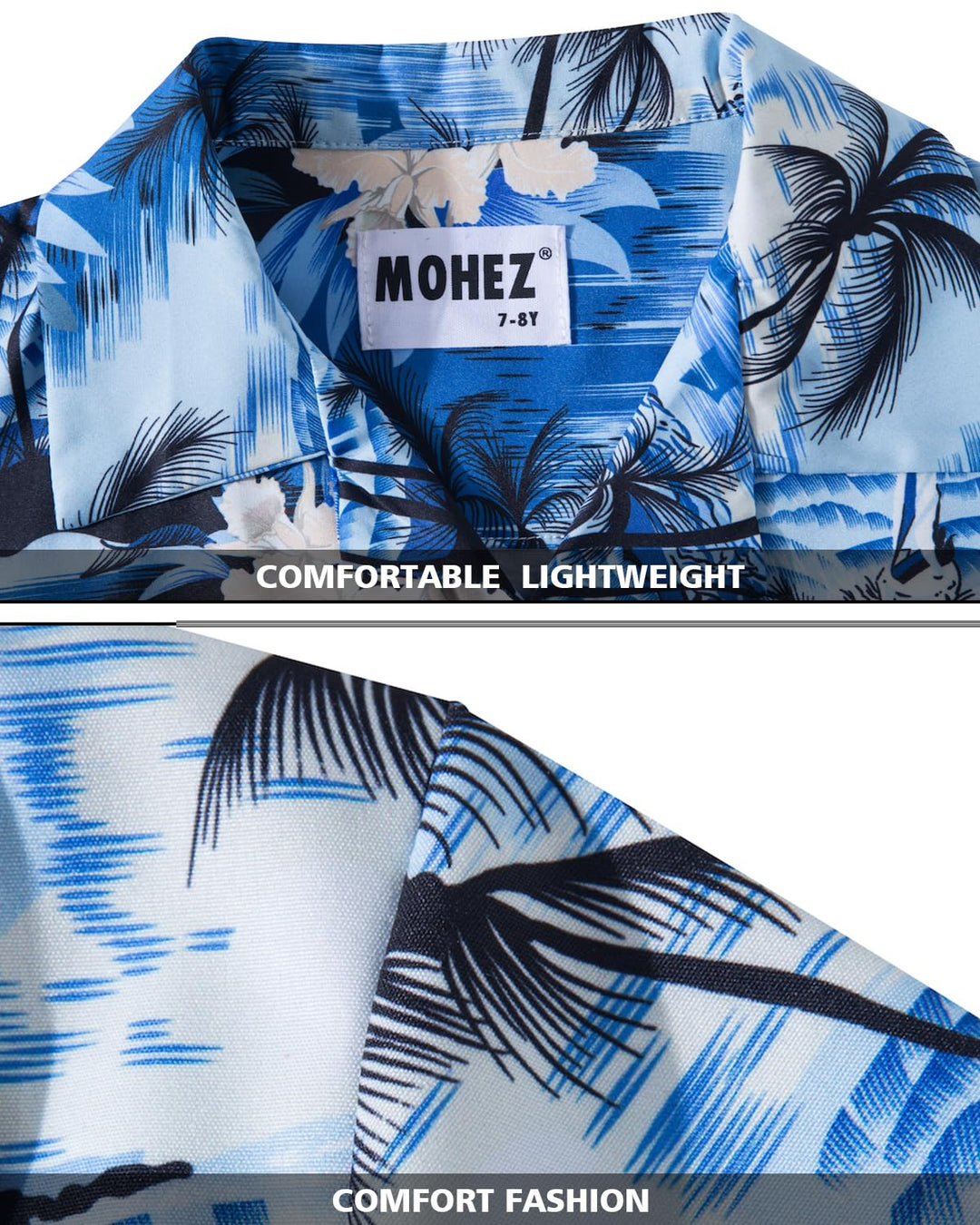 MOHEZ Hawaiian Shirt, Light Blue 06, 9-10 Years