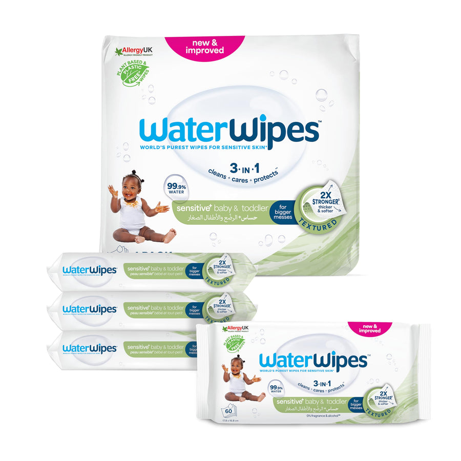 WaterWipes Plastic Free Textured Clean Baby Wipes, 240 Count, Pack of 4