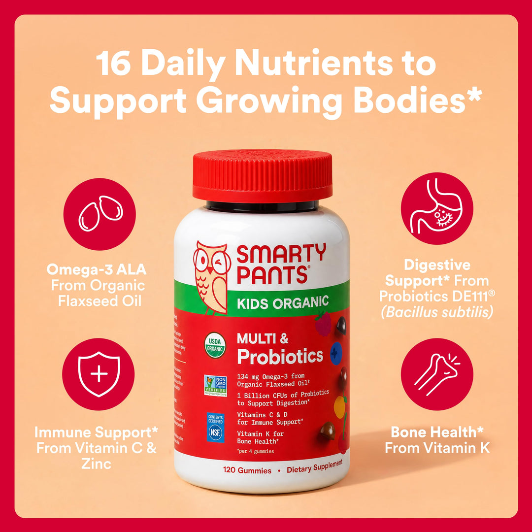 SmartyPants Organic Kids Multi & Probiotic Gummies, 120 Count