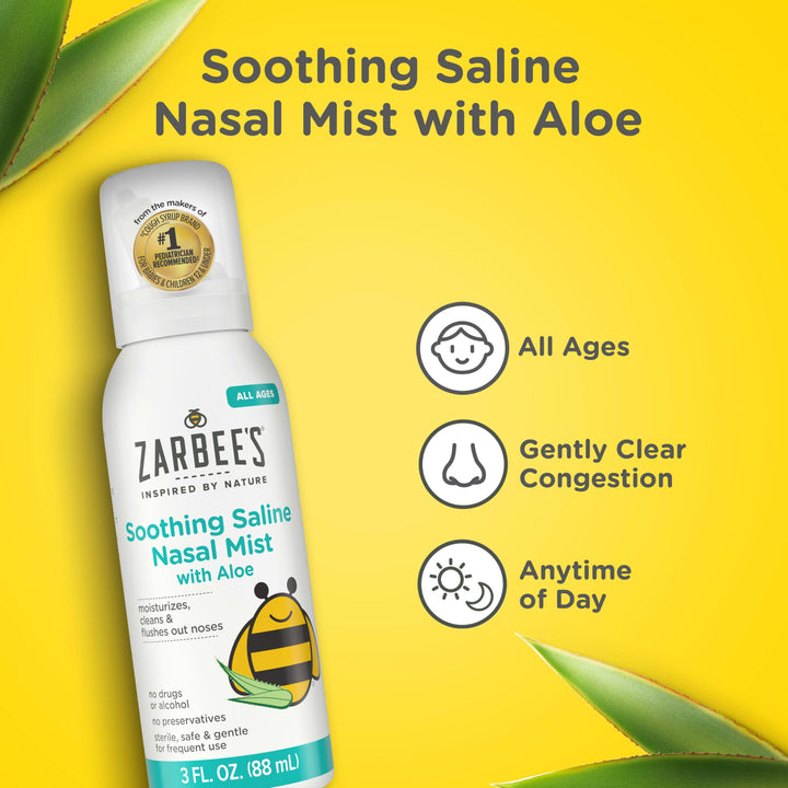 Zarbee's Soothing Saline Nasal Mist And Spray, Aloe, 3 fl oz