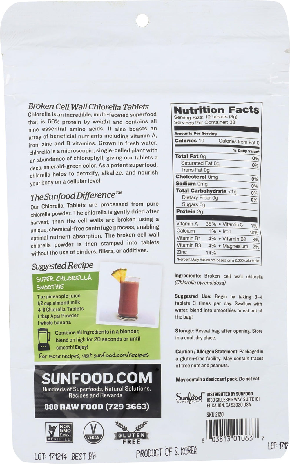 Sunfood Superfoods Chlorella Tablets, 4 oz