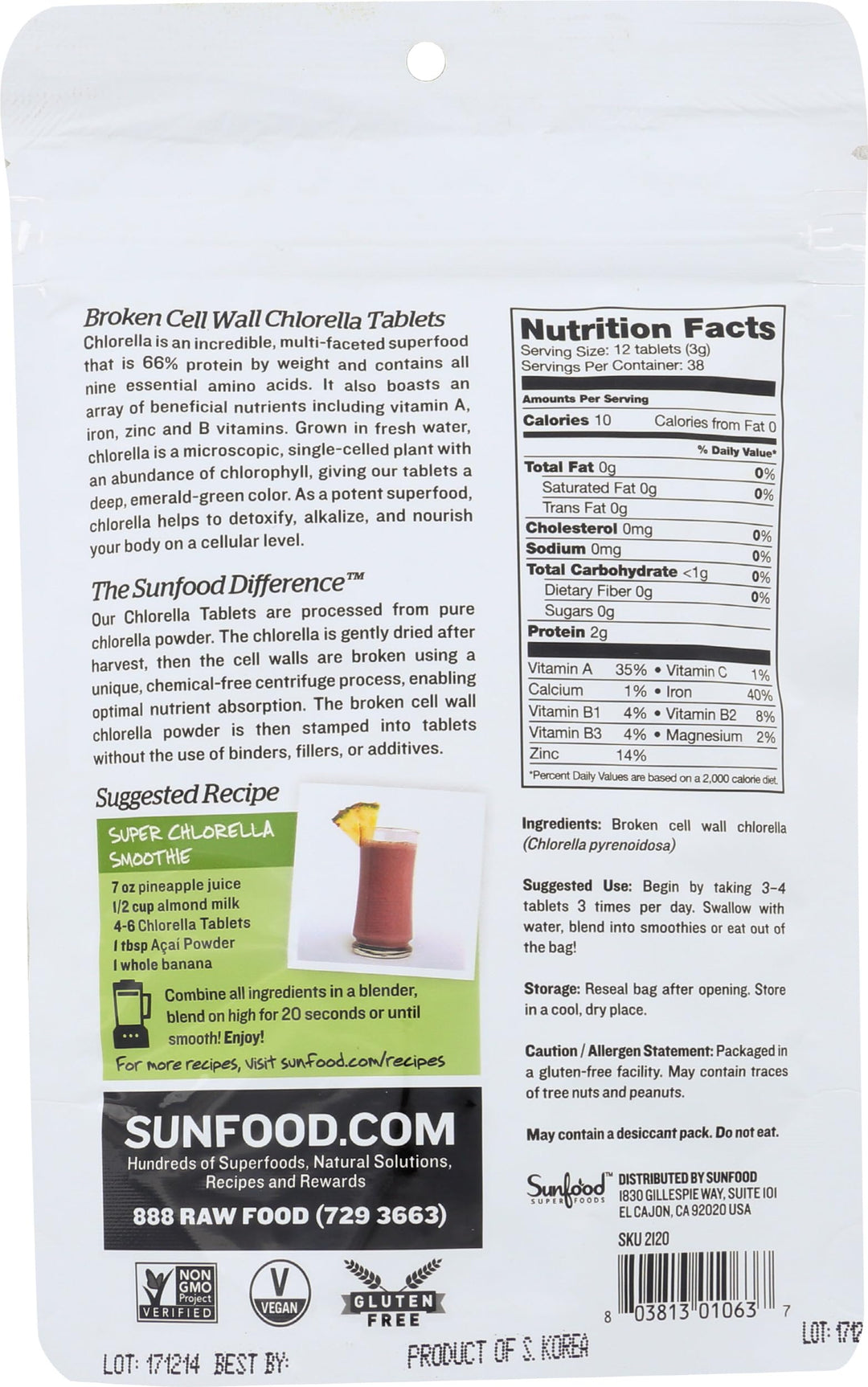 Sunfood Superfoods Chlorella Tablets, 4 oz