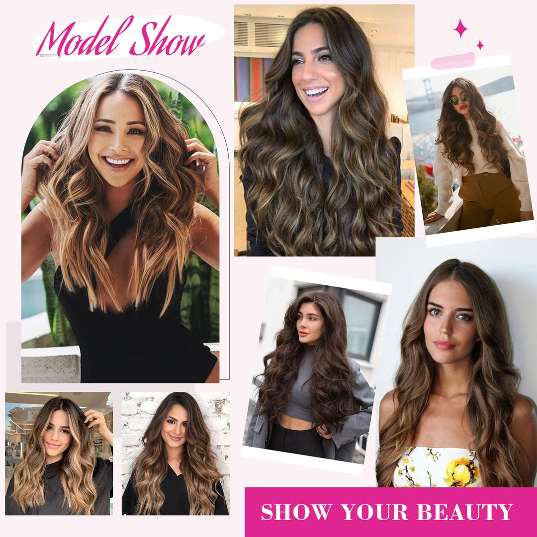 REECHO Curly Wave Clip-In Hair Extensions, Dark Brown, 20 Inch, 1 Count, 4.6 oz
