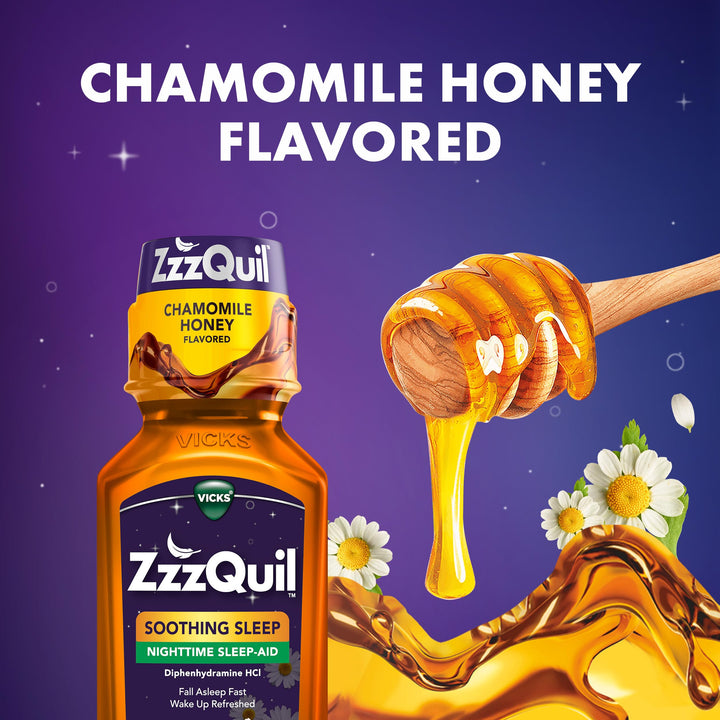 ZzzQuil Liquid Sleep Aid, Chamomile Honey, 50 mg, 24 fl oz, Pack of 2