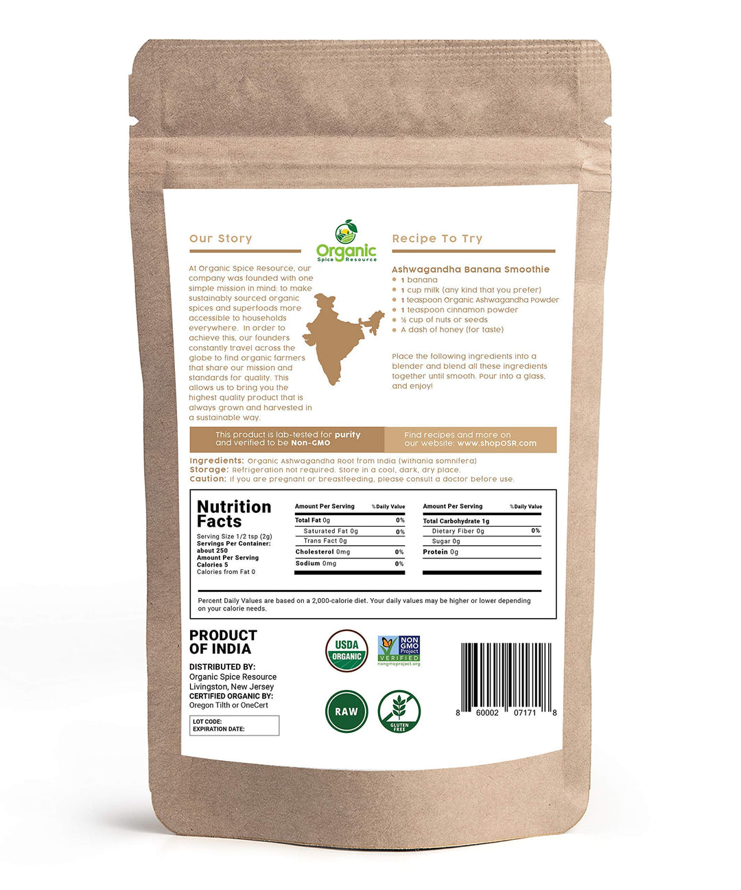 Organic Spice Resource Ashwagandha Root Powder, 1.1 lb