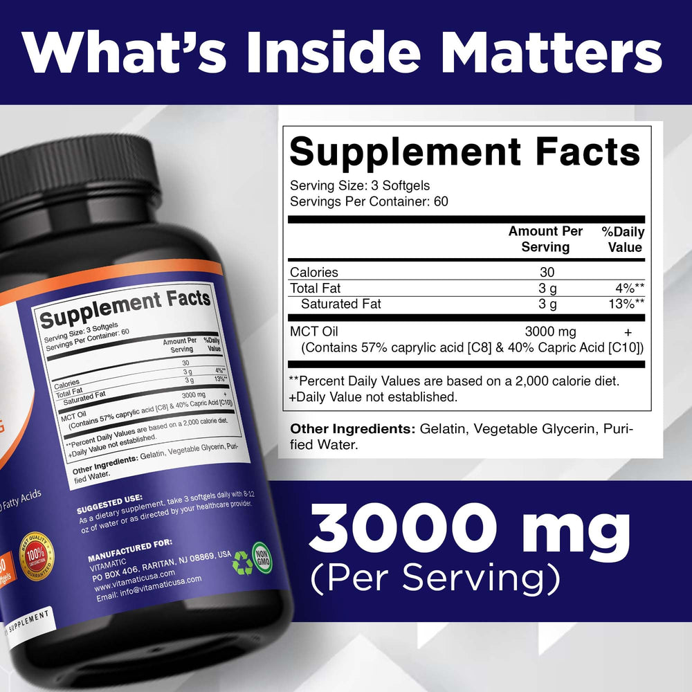 Vitamatic MCT Oil Softgels, 3000 mg, 180 Count