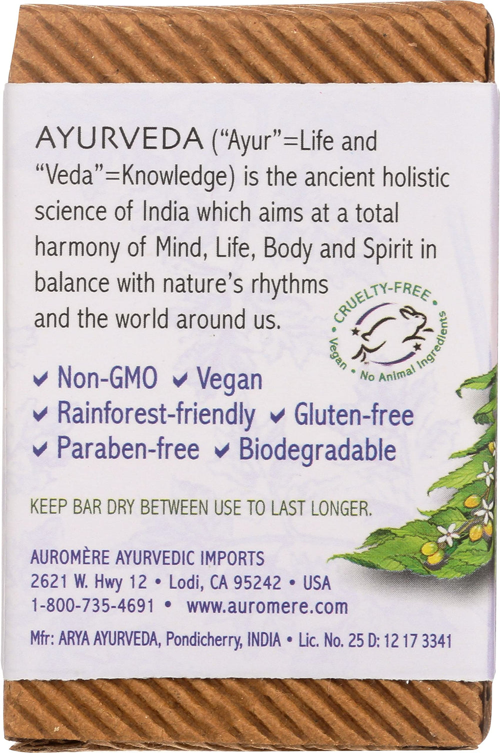Auromere Ayurvedic Soap, Lavender-Neem, 2.75 oz
