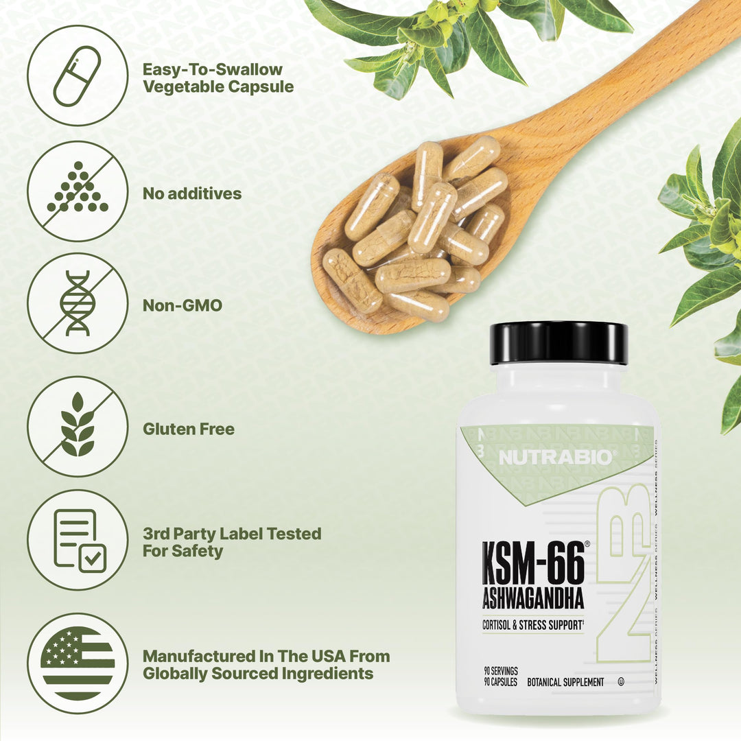 NutraBio Ashwagandha KSM-66, 600 mg, 90 Count
