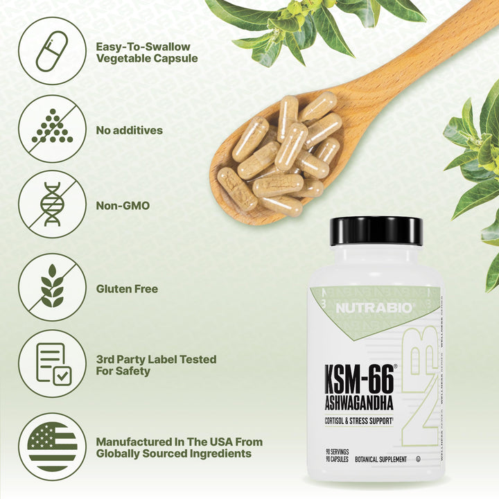 NutraBio Ashwagandha KSM-66, 600 mg, 90 Count