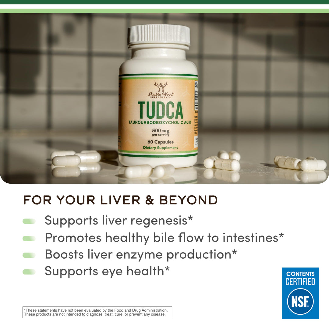 Double Wood Supplements TUDCA Liver Support Supplement, 500 mg, 60 Count