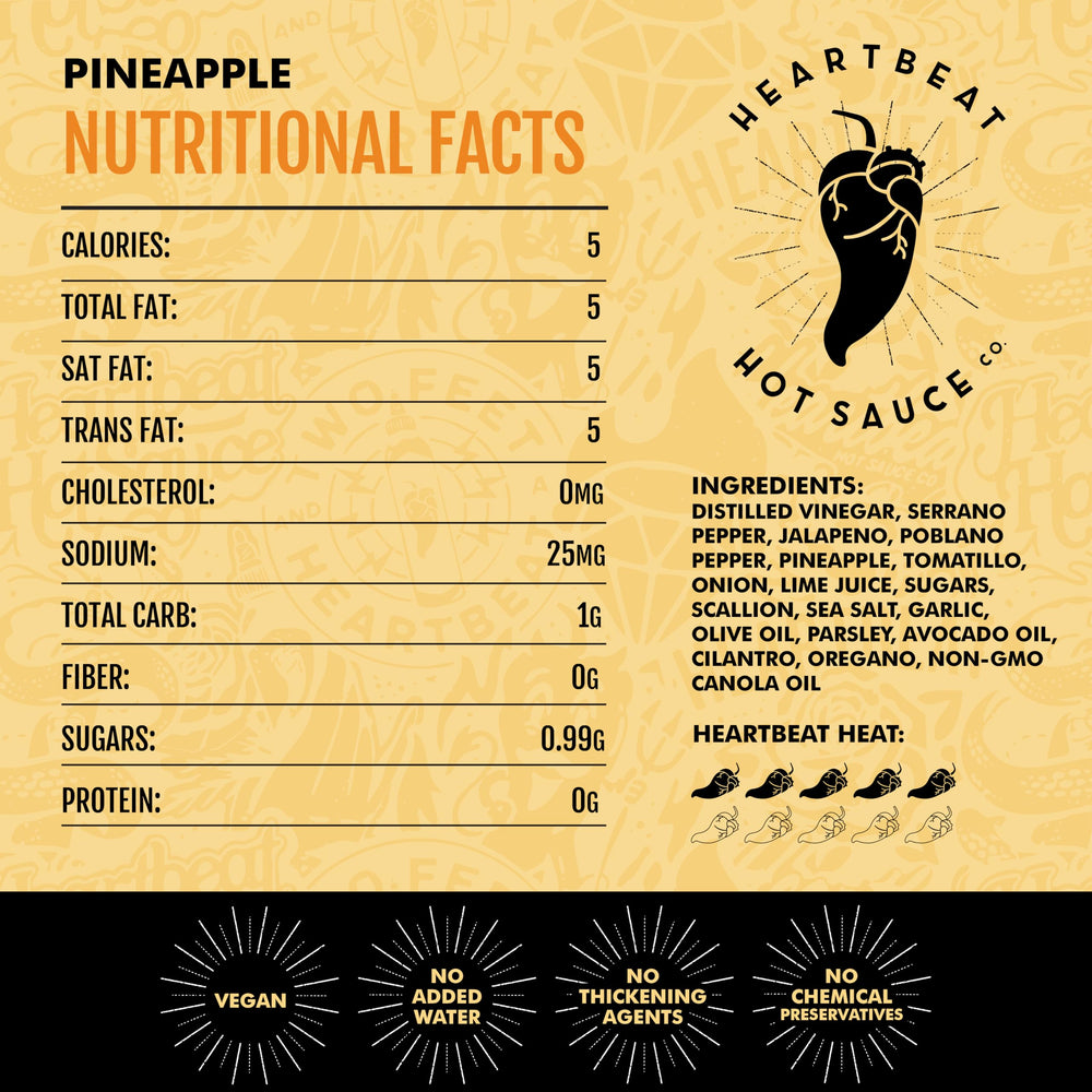 Heartbeat Hot Sauce Co. Pineapple Habanero Hot Sauce, Medium Heat, 6 oz