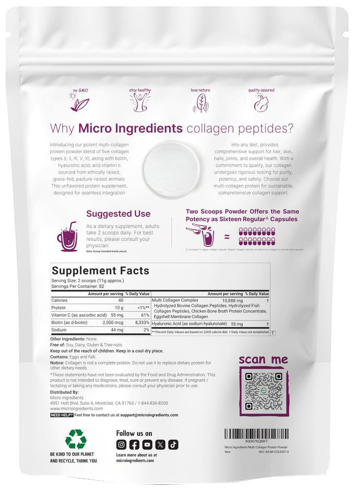 Micro Ingredients Multi Collagen Peptides Powder, 2 lb