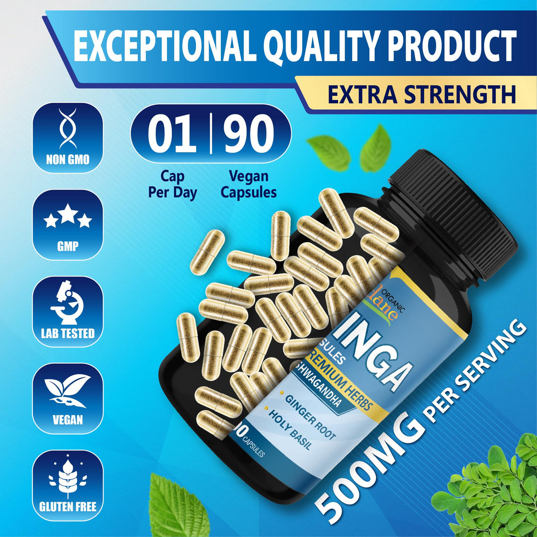Organic Cadane Moringa Extract Capsules, 6450 mg, 3 Months Supply