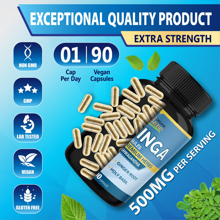 Organic Cadane Moringa Extract Capsules, 6450 mg, 3 Months Supply