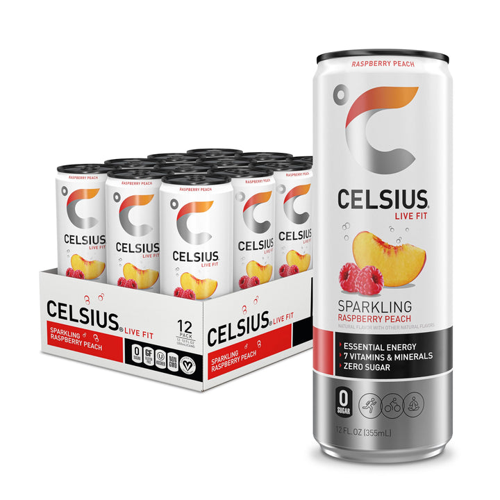CELSIUS Sparkling Raspberry Peach Energy Drink, 12 fl oz, 12 Count