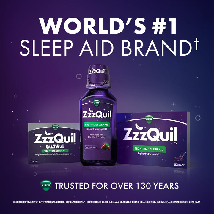 ZzzQuil Nighttime Pain Relief Sleep Aid Liquid, Black Cherry, Max Strength, 12 fl oz, Pack of 2