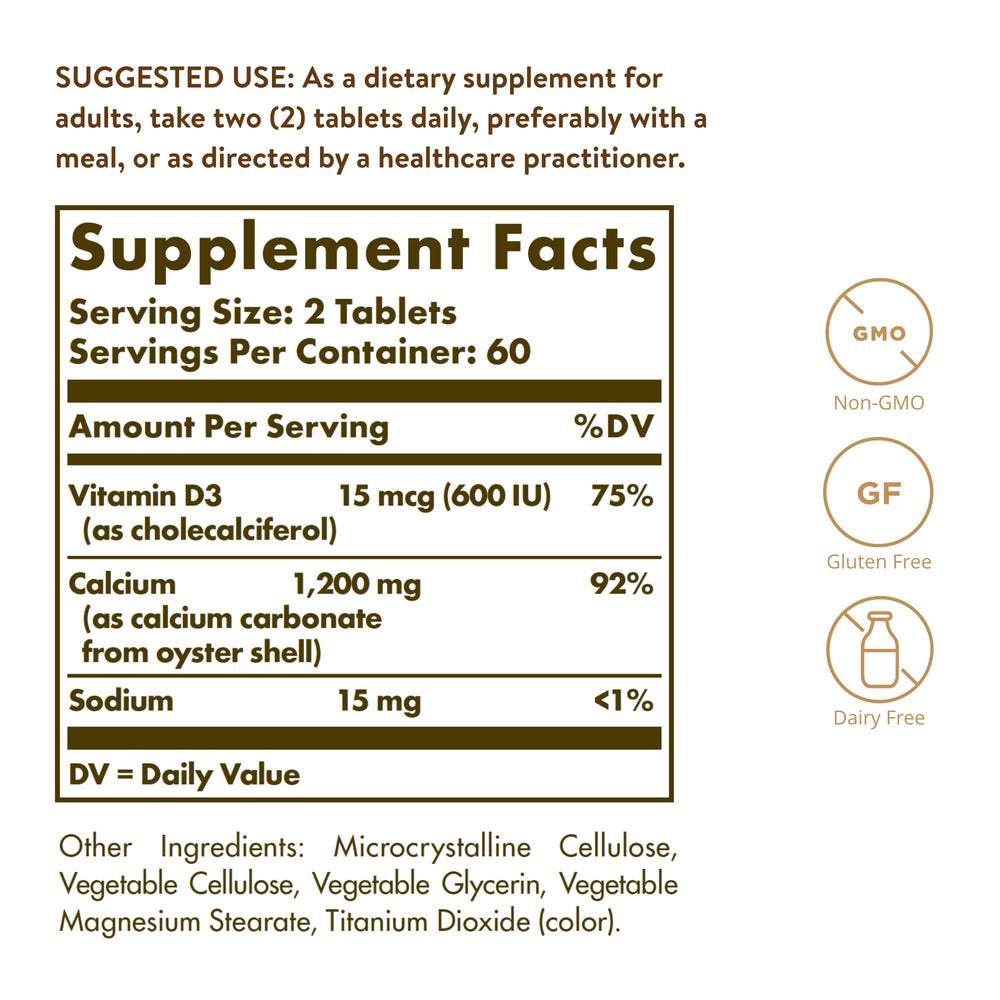 Solgar Calcium 600 with Vitamin D3, 120 Count