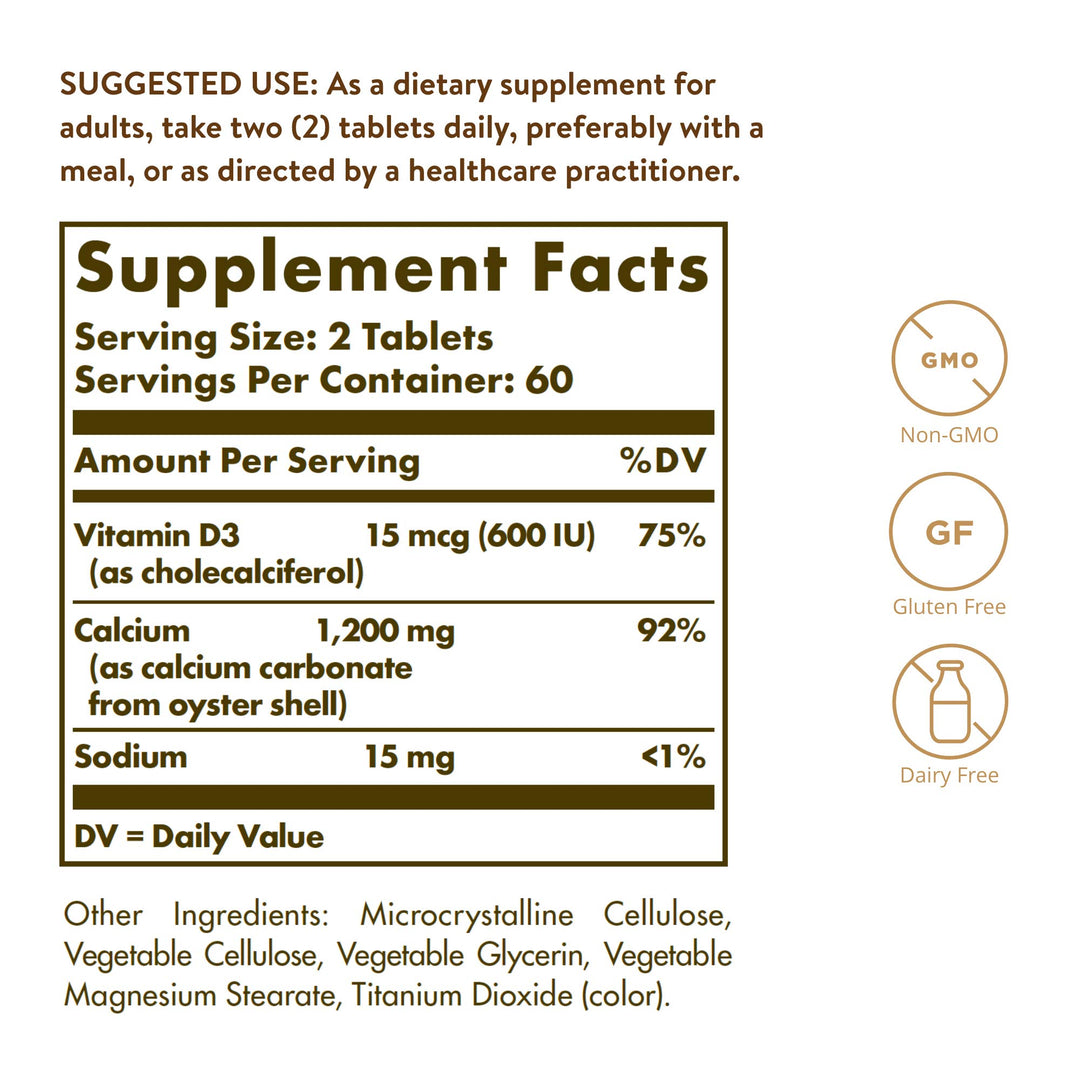 Solgar Calcium 600 with Vitamin D3, 120 Count