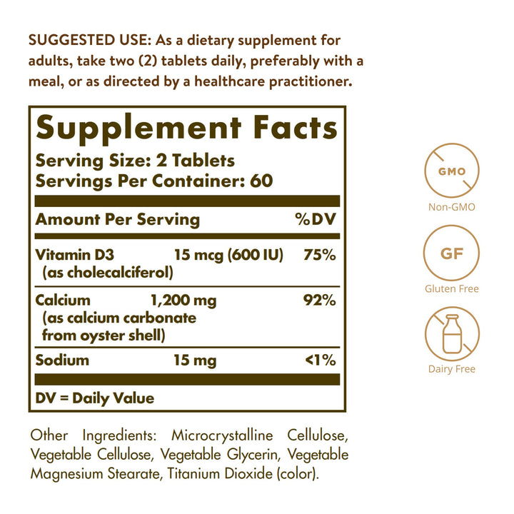 Solgar Calcium 600 with Vitamin D3, 120 Count