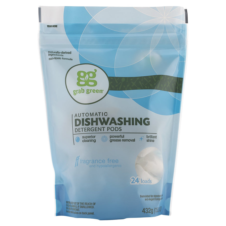 Grab Green Automatic Dishwashing Detergent, Fragrance Free, 24 Count