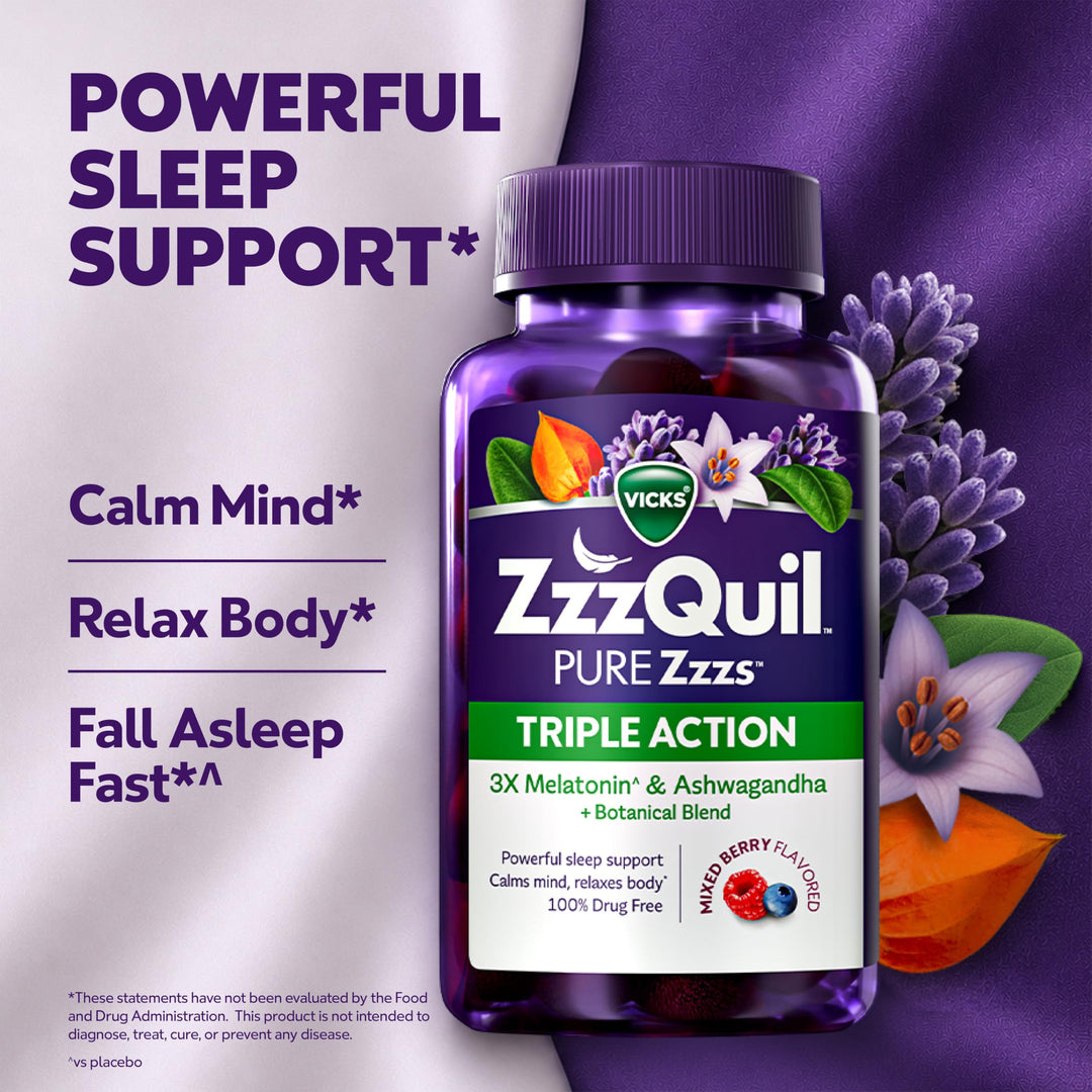 ZzzQuil Pure Zzzs Triple Action Melatonin Gummies, 6 mg, 60 Count