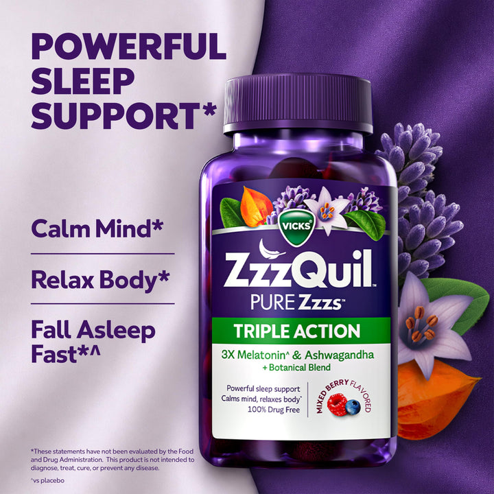 ZzzQuil Pure Zzzs Triple Action Melatonin Gummies, 6 mg, 60 Count