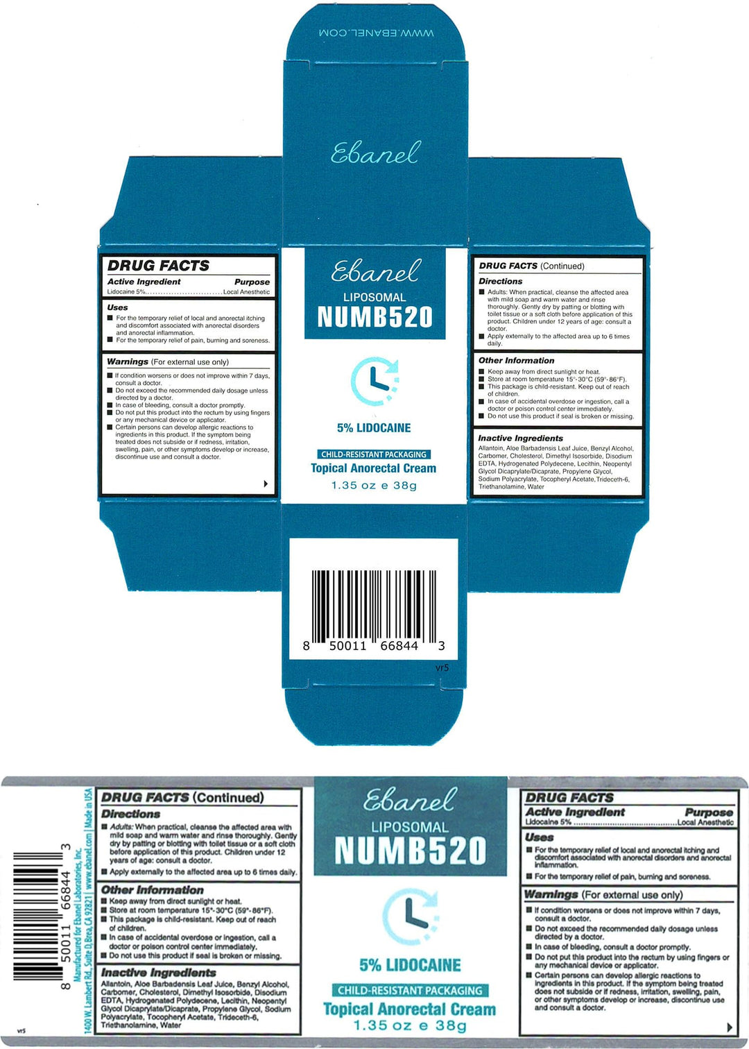 Ebanel 5% Lidocaine Topical Numbing Cream, 1.35 oz
