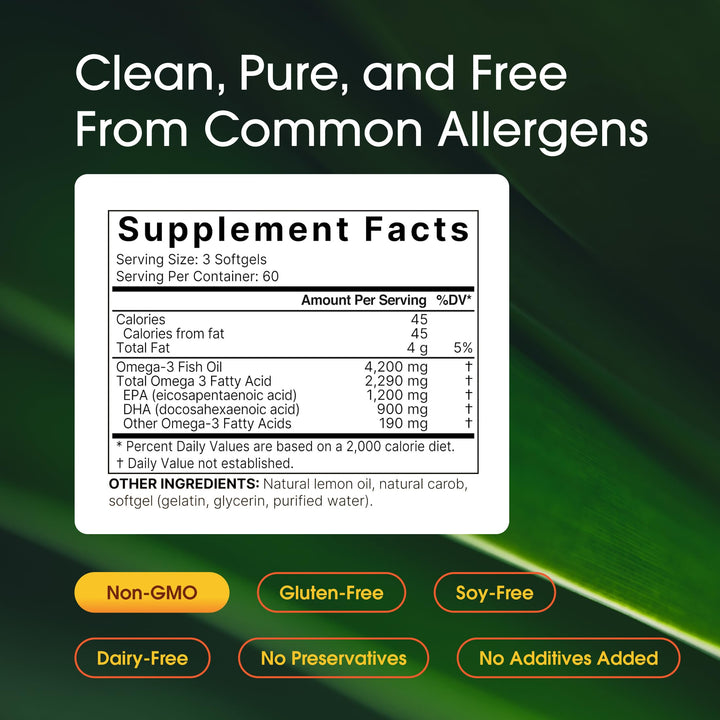 NatureBell Omega-3 Fish Oil Softgels, Lemon, 180 Count