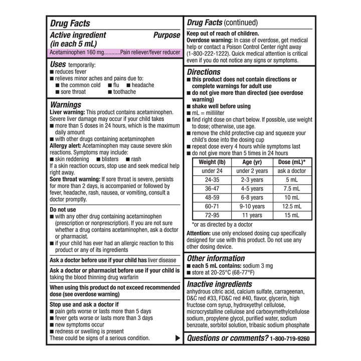 Good Sense Children's Acetaminophen Oral Suspension, 160 mg/5 mL, 4 fl oz