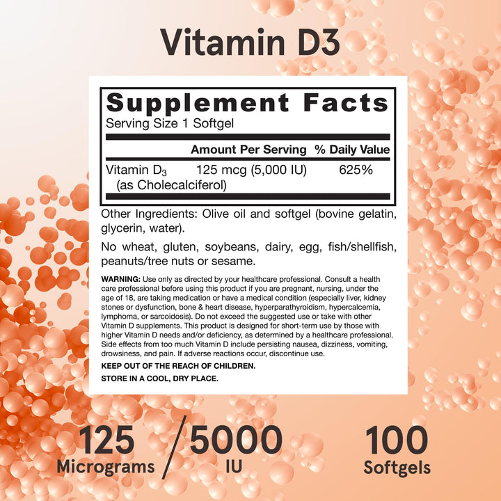 Jarrow Formulas Vitamin D3, 125 mcg (5,000 IU), 100 Count