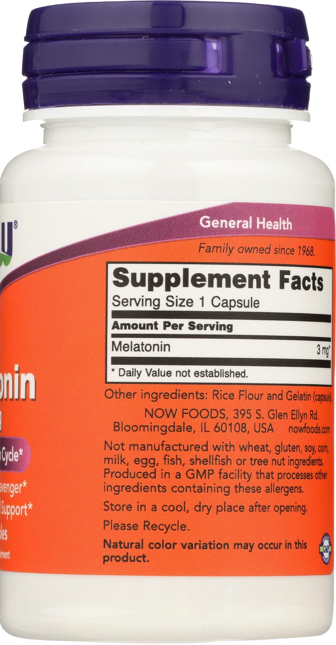 NOW Melatonin, 3 mg, 60 Count