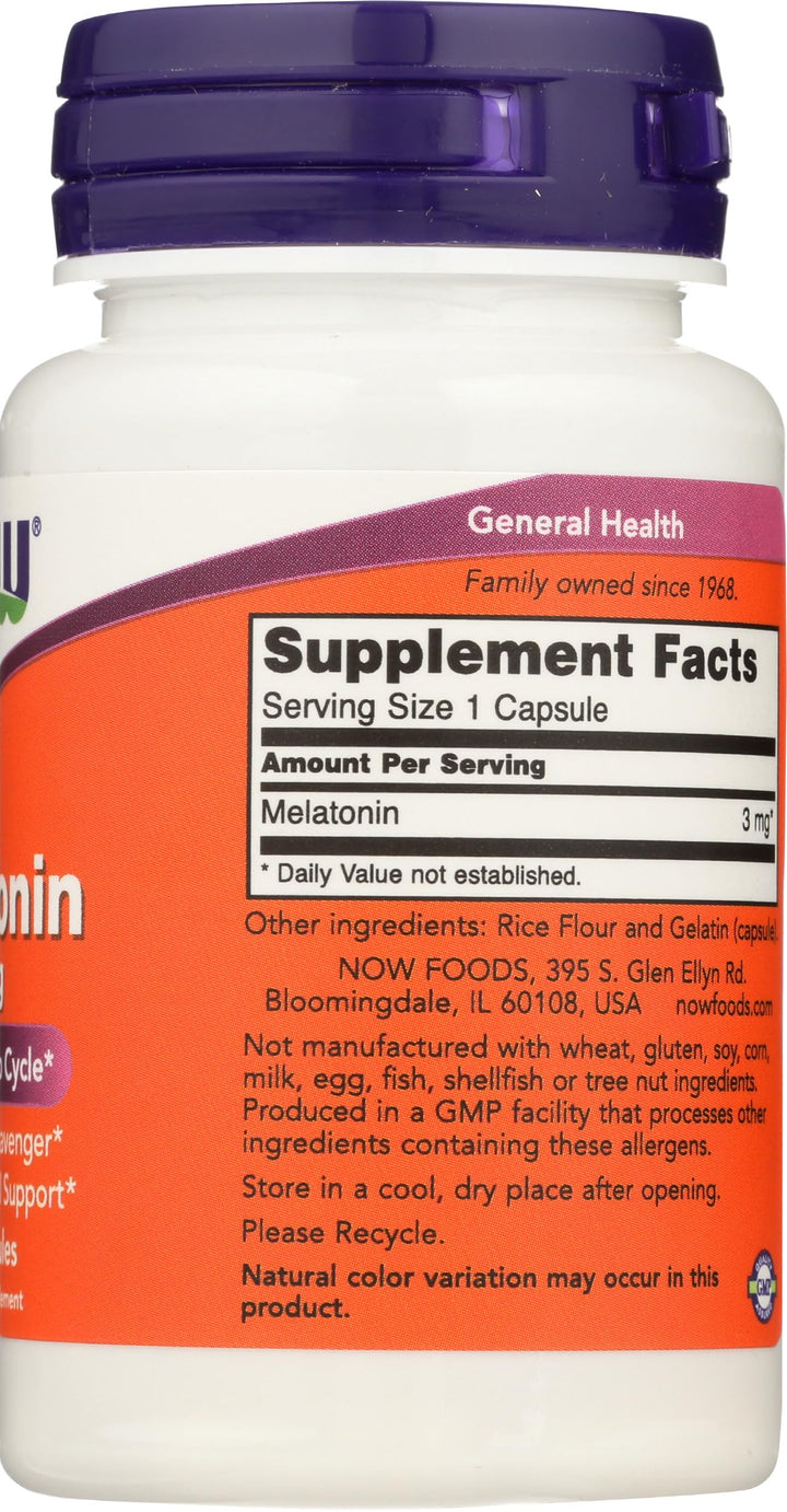 NOW Melatonin, 3 mg, 60 Count