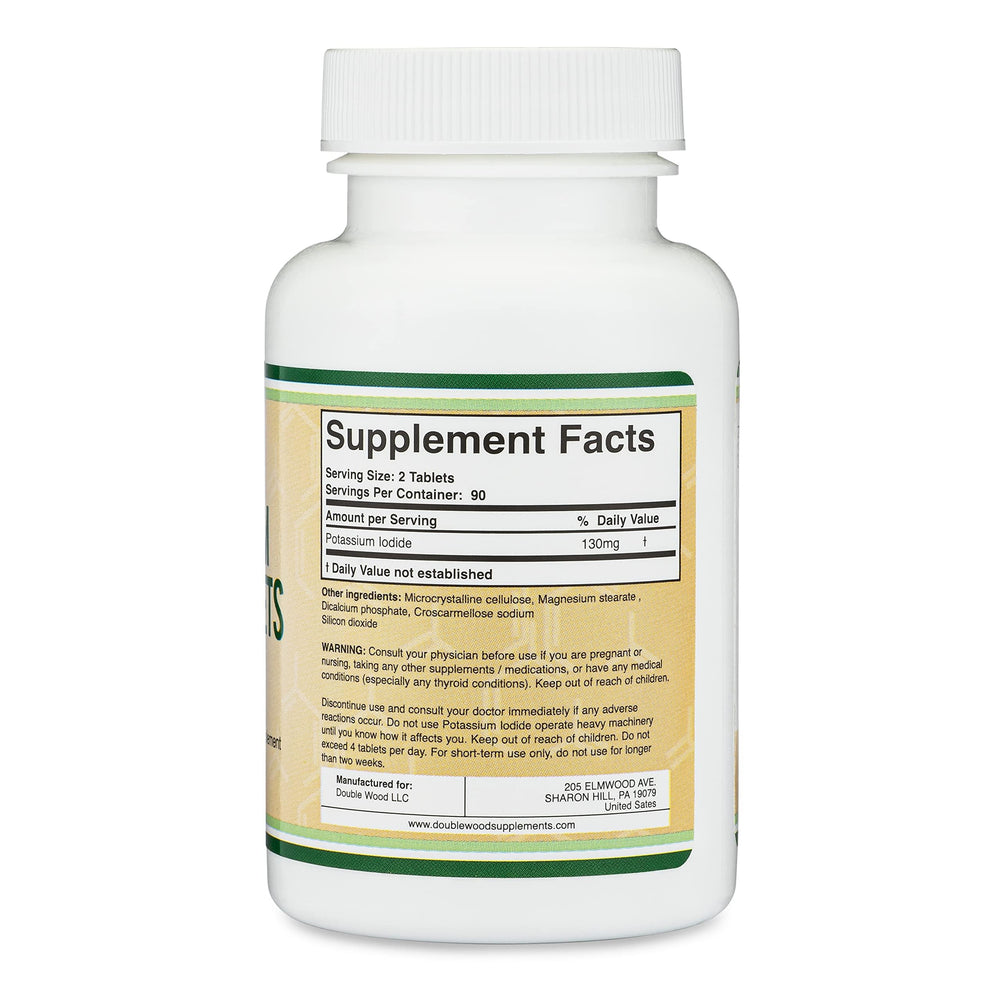 Double Wood Supplements Potassium Iodide Tablets, 130 mg, 180 Count