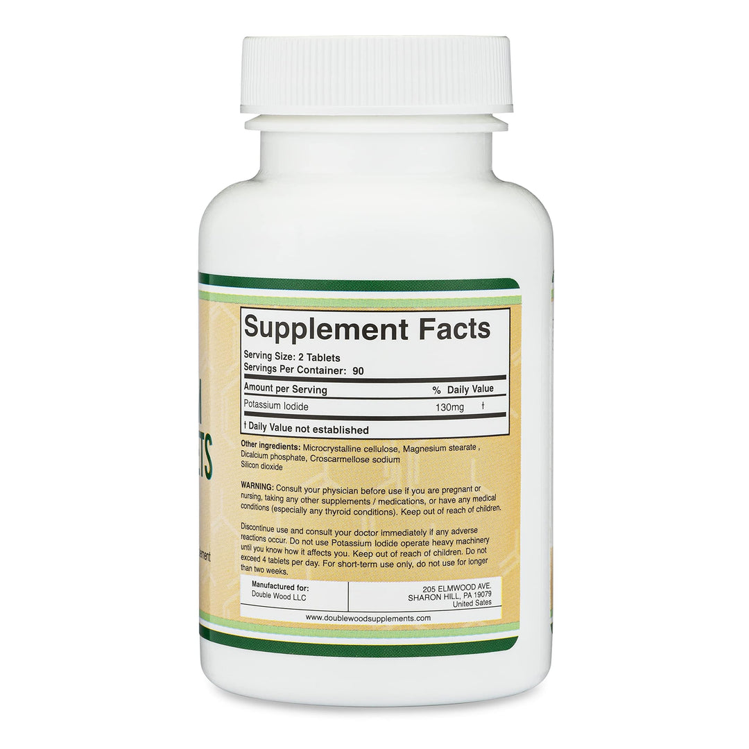 Double Wood Supplements Potassium Iodide Tablets, 130 mg, 180 Count
