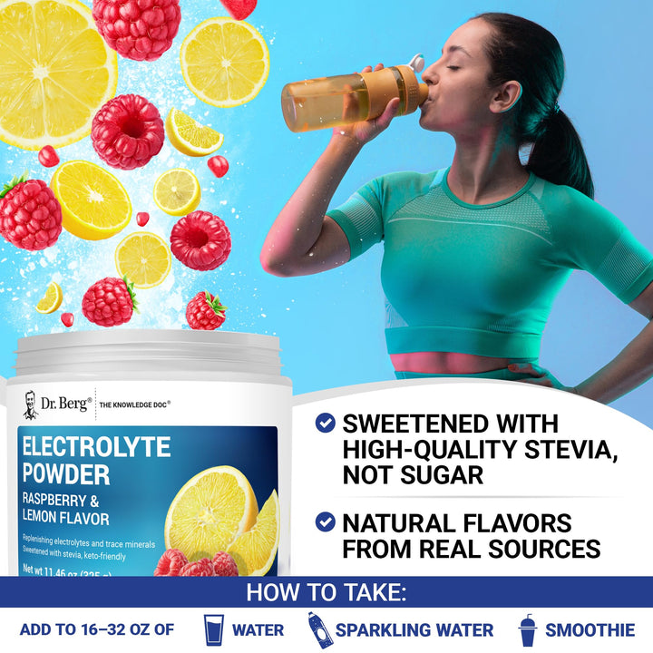 Dr. Berg Nutritionals Zero Sugar Hydration Keto Electrolyte Powder, Raspberry & Lemon, 50 Servings