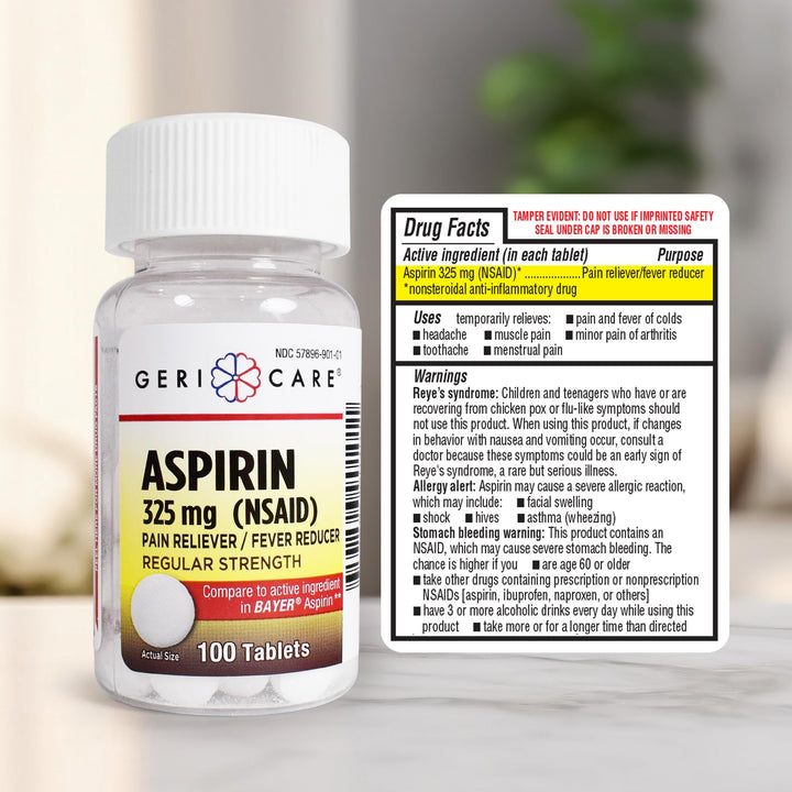 GeriCare Aspirin Tablets, 325 mg, 1000 Count