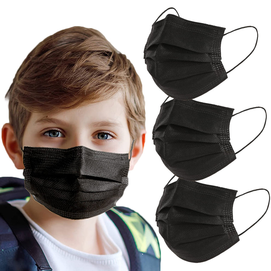 akgk Kids Disposable Face Mask, Black, 100 Count