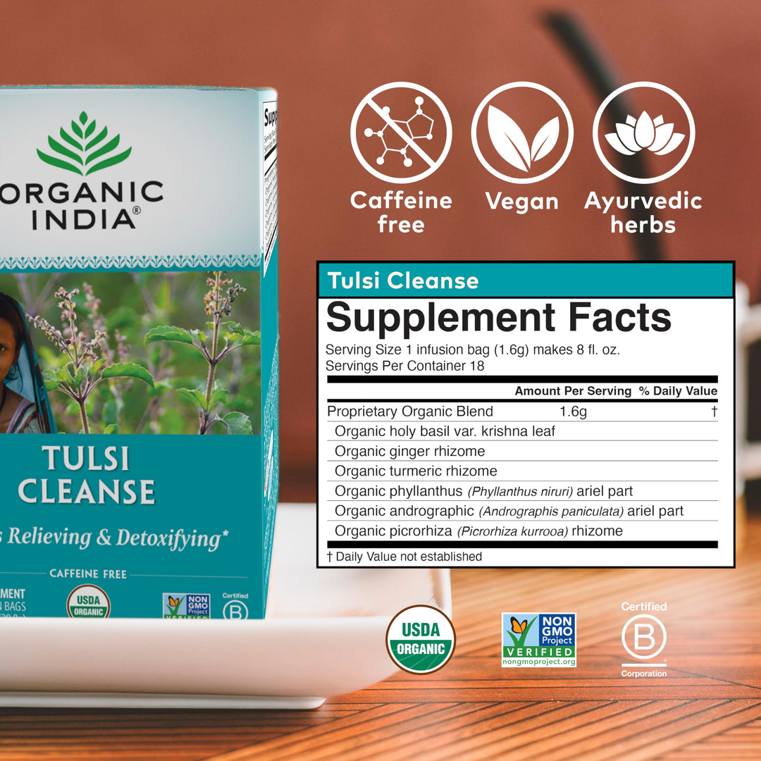 ORGANIC INDIA Tulsi Cleanse Herbal Tea, 18 Count